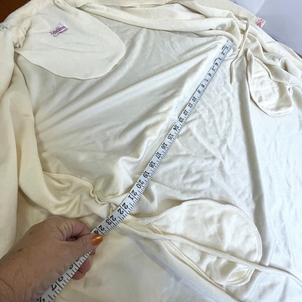 Vtg Evelyn Pearson Lounge Robe Women M Ivory Embroidered Trim Soft 44" Wide Back - Picture 8 of 11